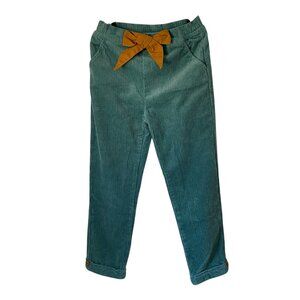 Teal Corduroy Pants with Mustard Bow Accent